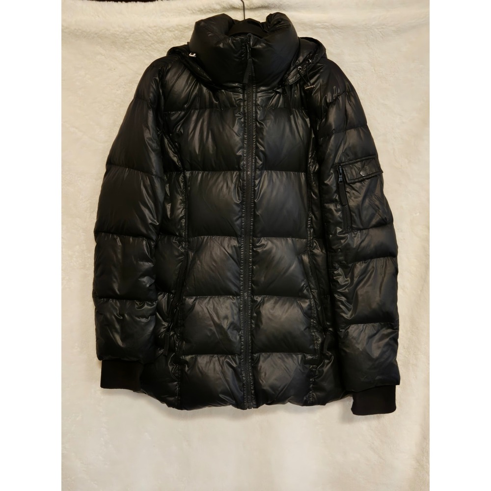 Womens Medium S13 NYC Black Down Puffer Jacket Hooded Quilted Parka WS3249